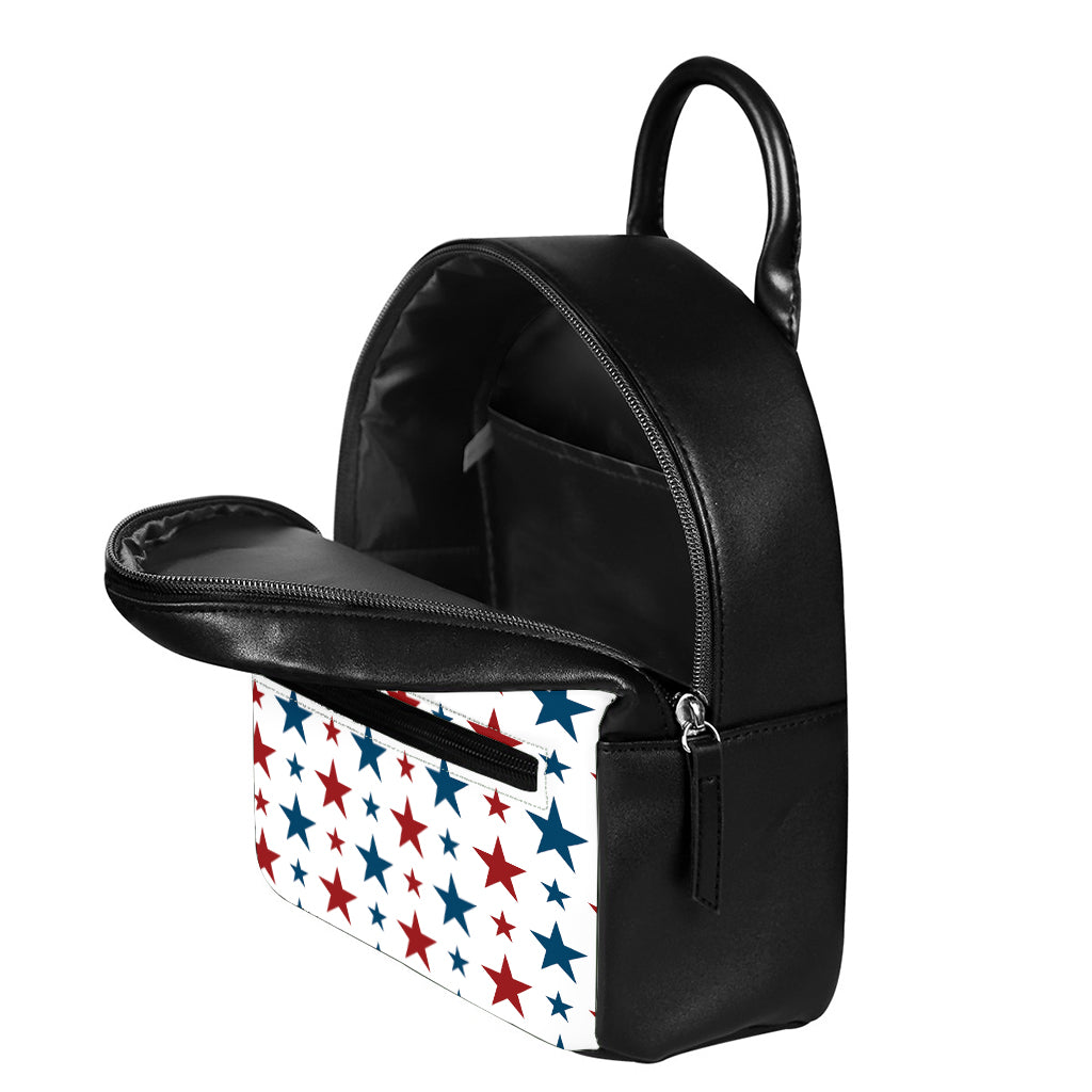 Red And Blue USA Star Pattern Print Leather Backpack