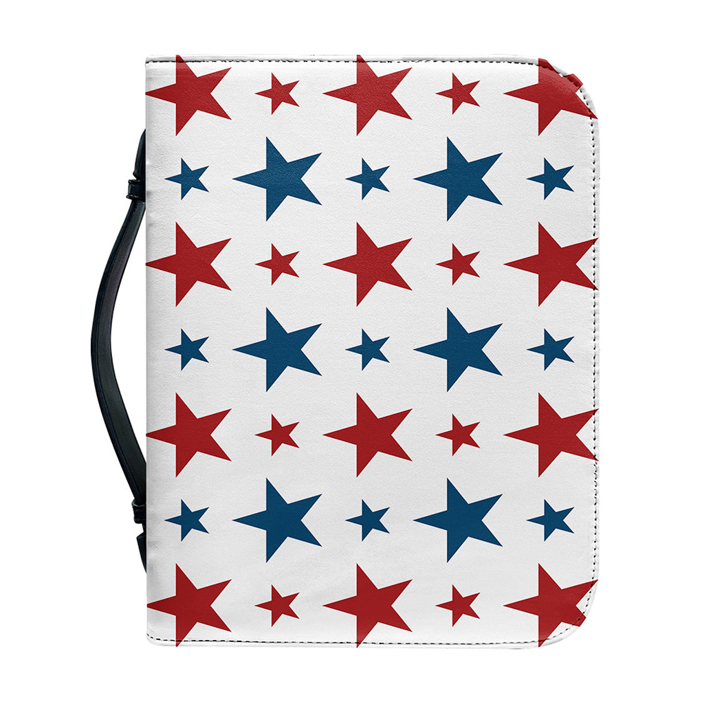Red And Blue USA Star Pattern Print Leather Bible Cover