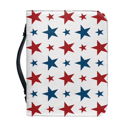 Red And Blue USA Star Pattern Print Leather Bible Cover