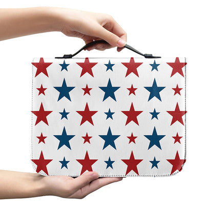 Red And Blue USA Star Pattern Print Leather Bible Cover