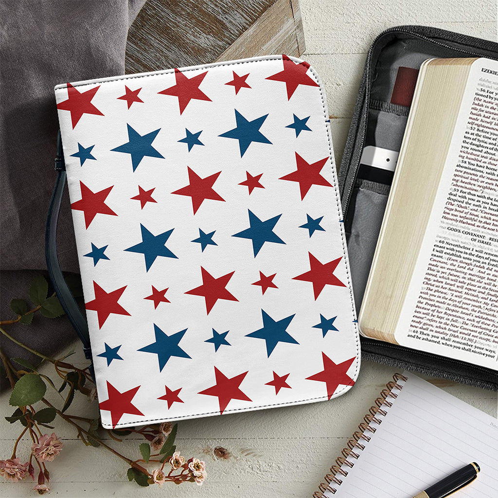 Red And Blue USA Star Pattern Print Leather Bible Cover