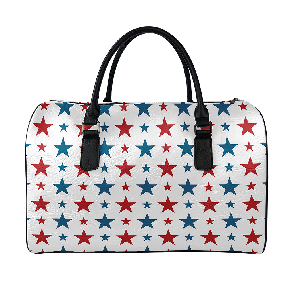 Red And Blue USA Star Pattern Print Leather Duffle Bag
