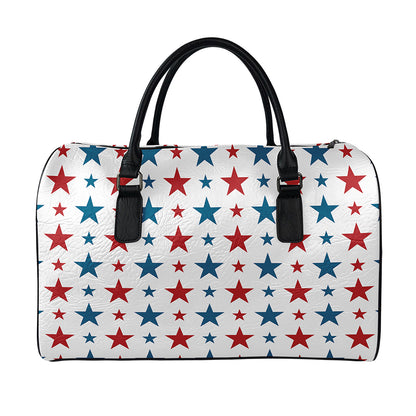 Red And Blue USA Star Pattern Print Leather Duffle Bag
