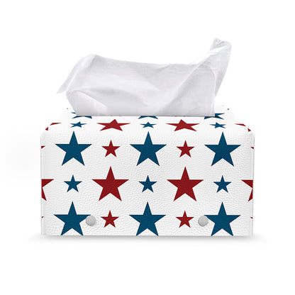 Red And Blue USA Star Pattern Print Leather Tissue Box Cover