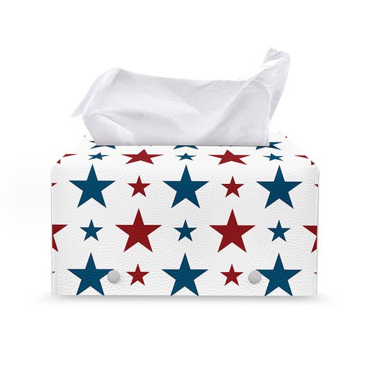 Red And Blue USA Star Pattern Print Leather Tissue Box Cover