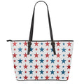 Red And Blue USA Star Pattern Print Leather Tote Bag With Zipper