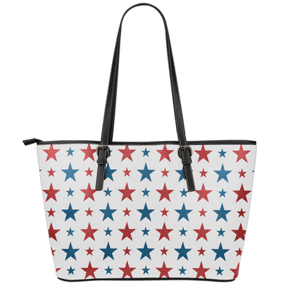 Red And Blue USA Star Pattern Print Leather Tote Bag
