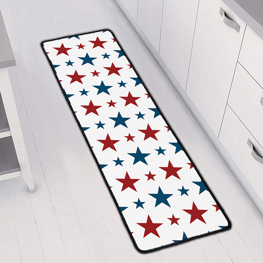 Red And Blue USA Star Pattern Print Long Kitchen Mat