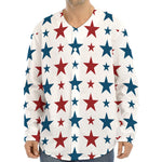 Red And Blue USA Star Pattern Print Long Sleeve Baseball Jersey