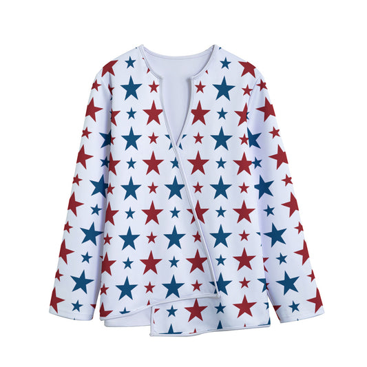 Red And Blue USA Star Pattern Print Long Sleeve Short Coat