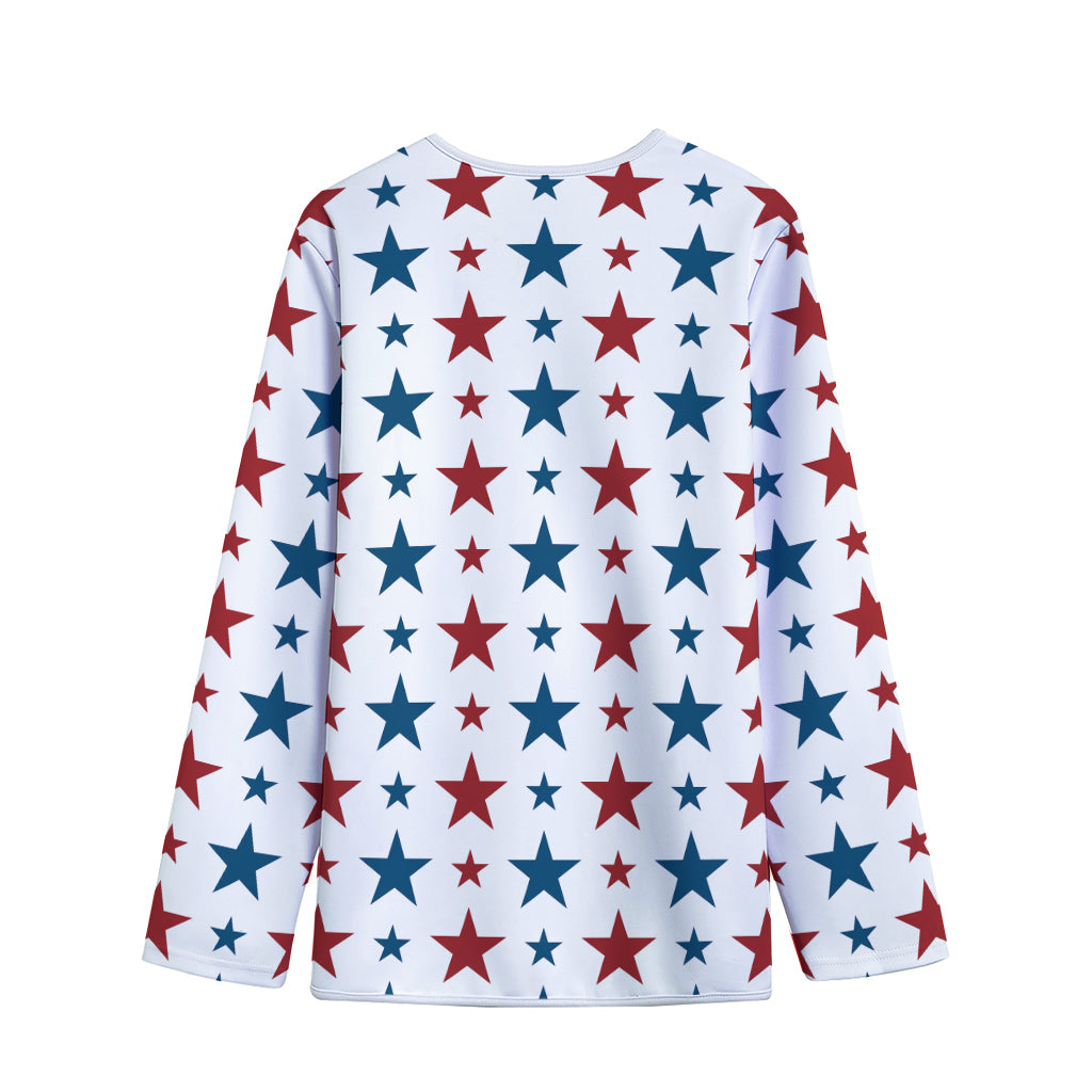 Red And Blue USA Star Pattern Print Long Sleeve Short Coat