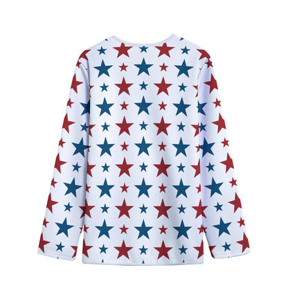 Red And Blue USA Star Pattern Print Long Sleeve Short Coat