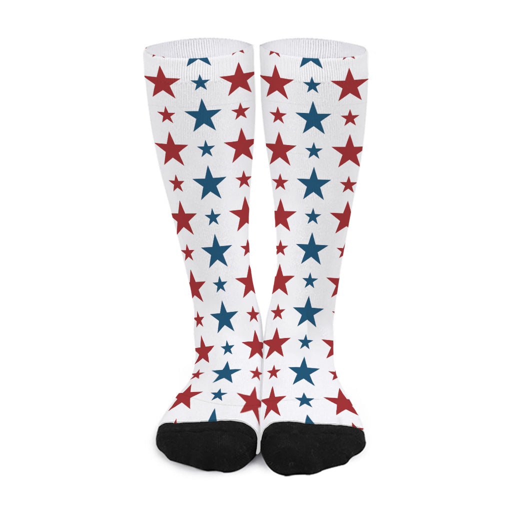 Red And Blue USA Star Pattern Print Long Socks