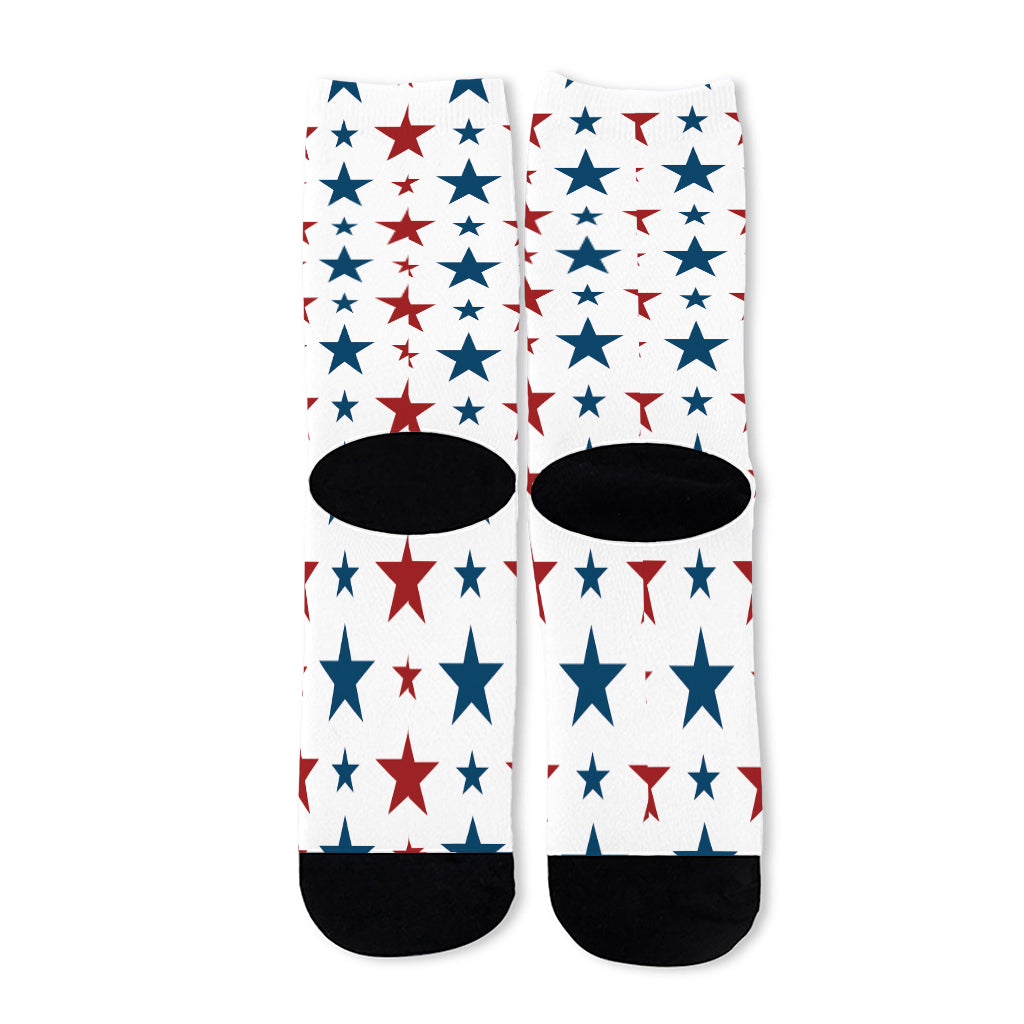 Red And Blue USA Star Pattern Print Long Socks