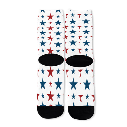 Red And Blue USA Star Pattern Print Long Socks