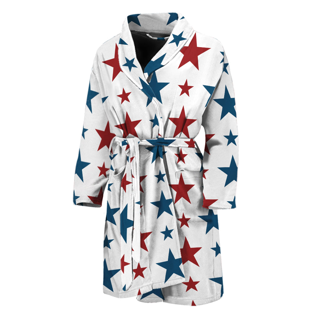 Red And Blue USA Star Pattern Print Men's Bathrobe