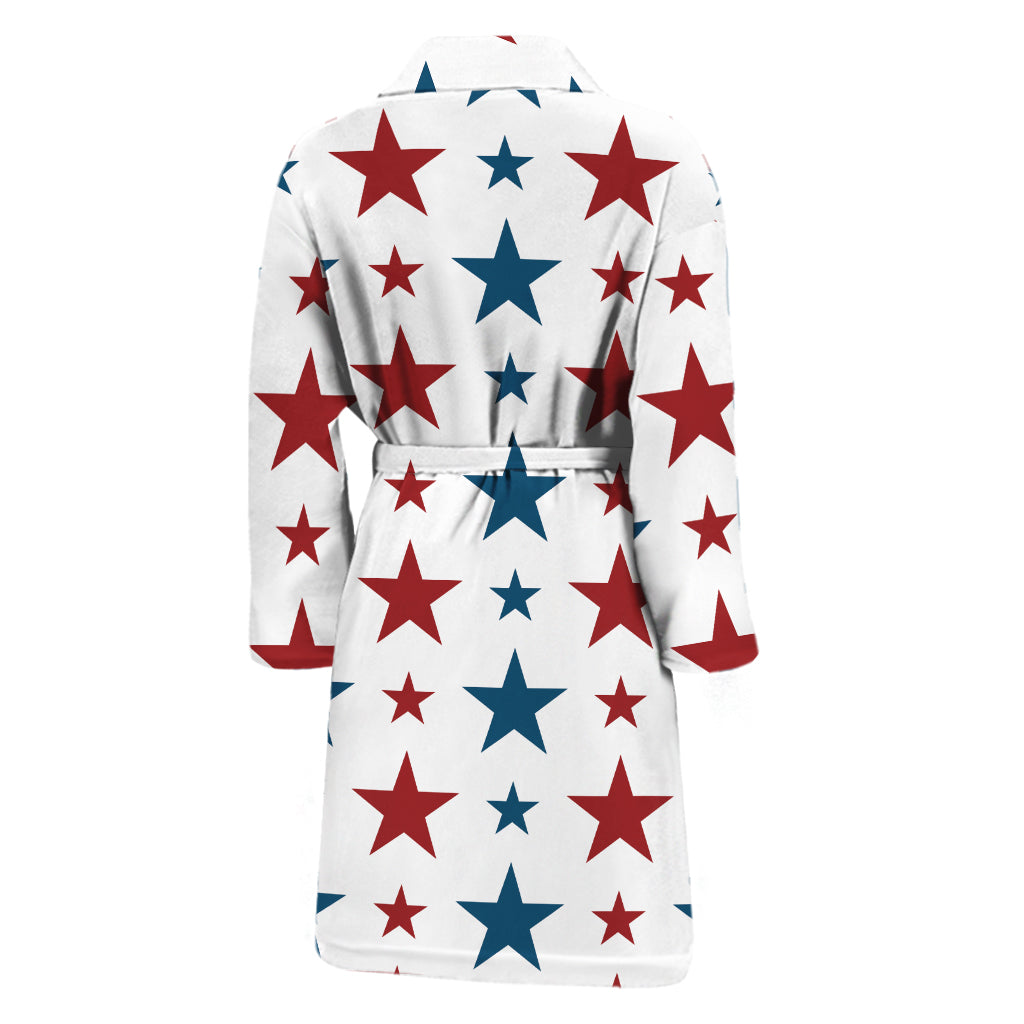 Red And Blue USA Star Pattern Print Men's Bathrobe
