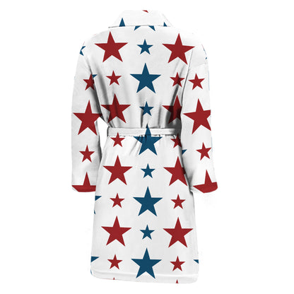 Red And Blue USA Star Pattern Print Men's Bathrobe