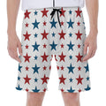 Red And Blue USA Star Pattern Print Men's Beach Shorts