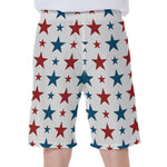 Red And Blue USA Star Pattern Print Men's Beach Shorts