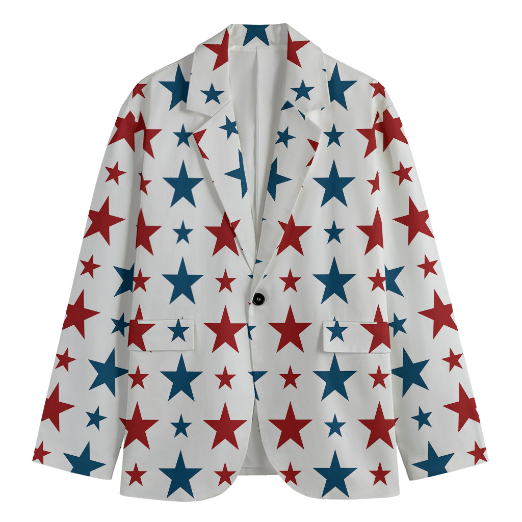 Red And Blue USA Star Pattern Print Men's Blazer