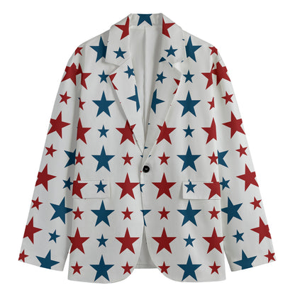 Red And Blue USA Star Pattern Print Men's Blazer