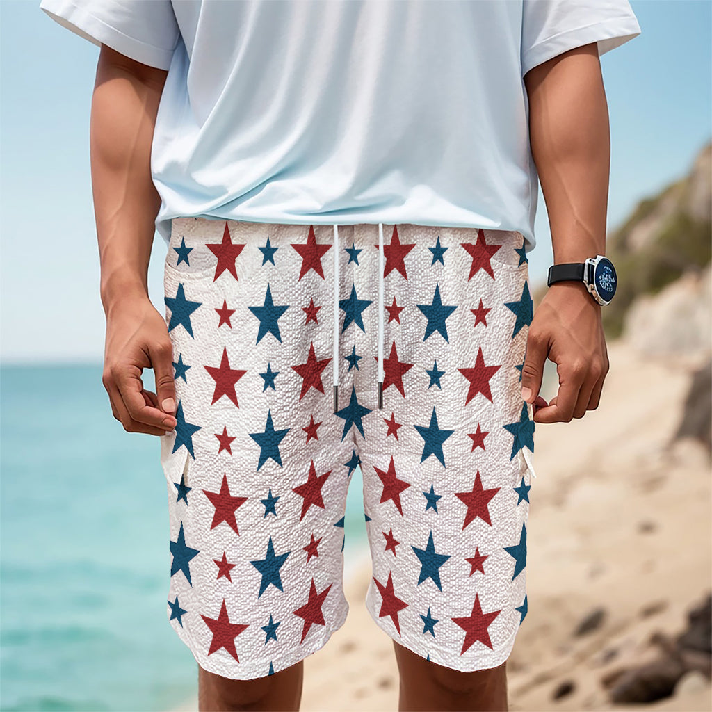 Red And Blue USA Star Pattern Print Men's Cargo Shorts