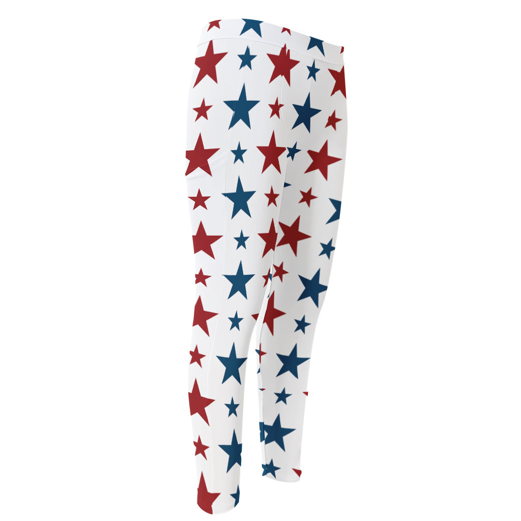Red And Blue USA Star Pattern Print Men's Compression Pants