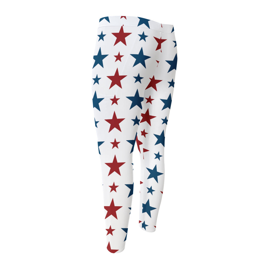 Red And Blue USA Star Pattern Print Men's Compression Pants