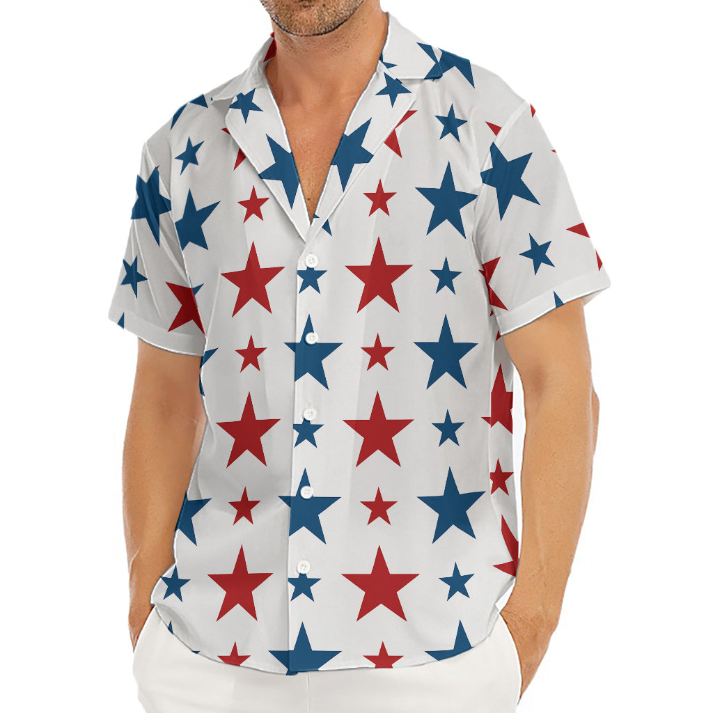 Red And Blue USA Star Pattern Print Men's Deep V-Neck Shirt