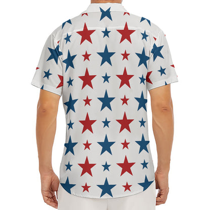 Red And Blue USA Star Pattern Print Men's Deep V-Neck Shirt