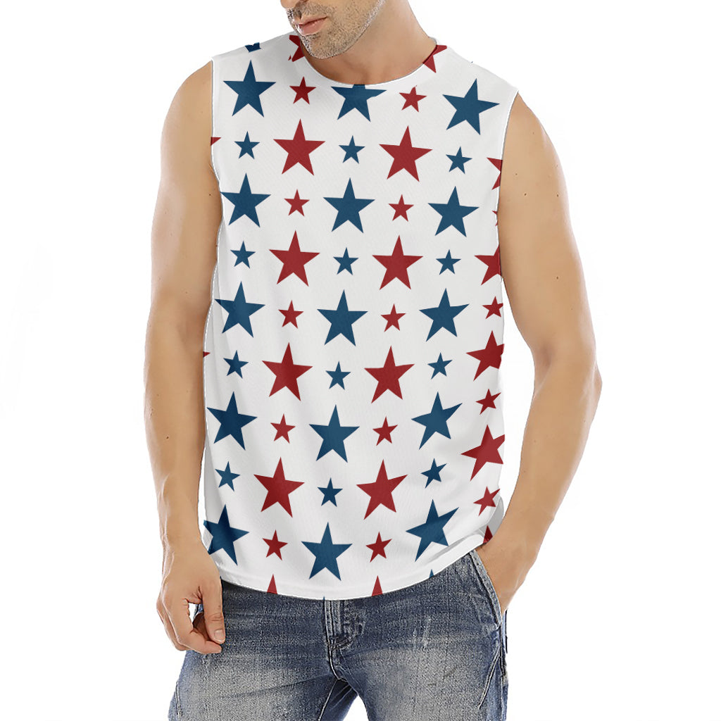 Red And Blue USA Star Pattern Print Men's Fitness Tank Top