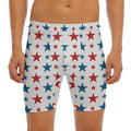 Red And Blue USA Star Pattern Print Men's Long Boxer Briefs