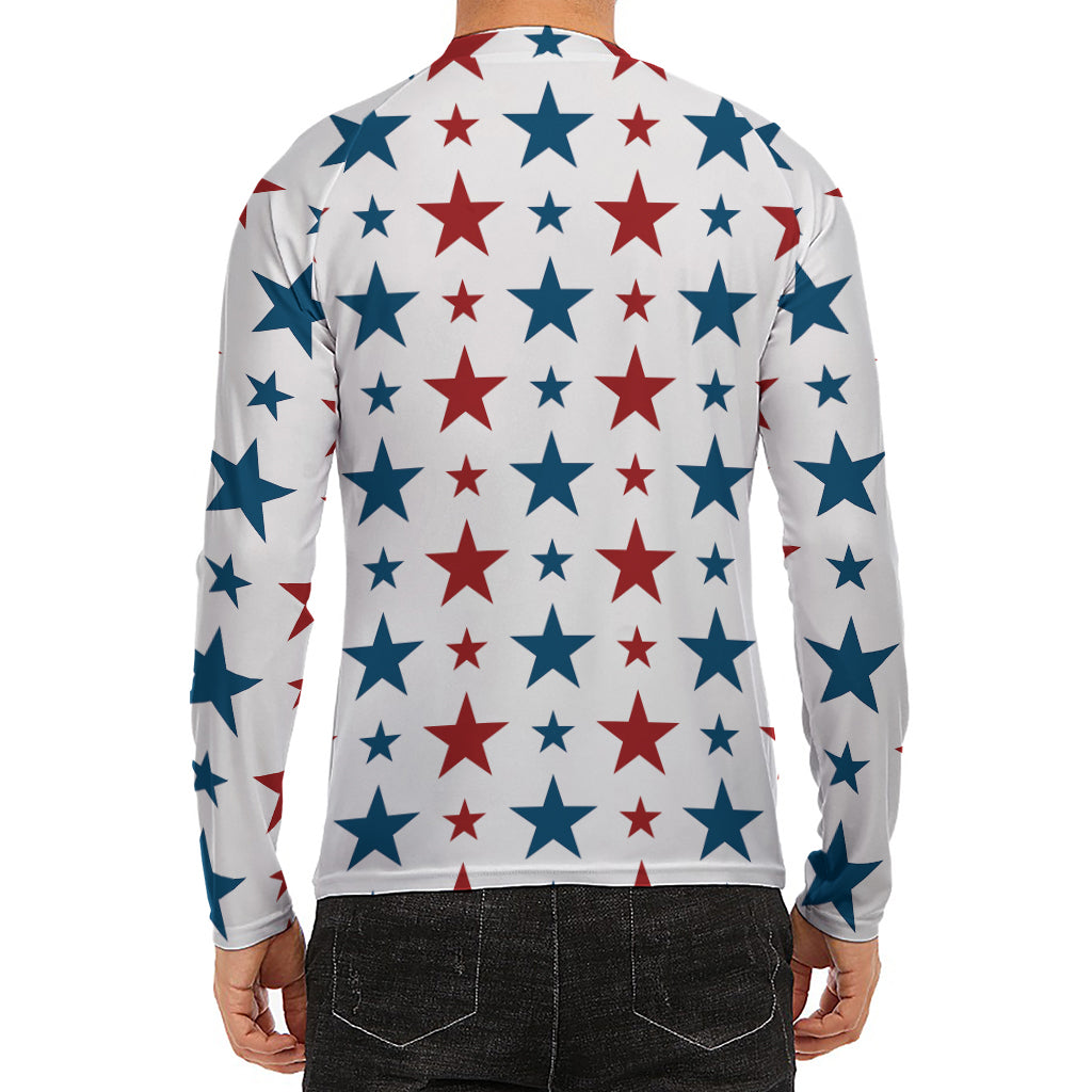 Red And Blue USA Star Pattern Print Men's Long Sleeve Rash Guard
