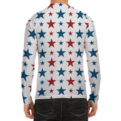 Red And Blue USA Star Pattern Print Men's Long Sleeve Rash Guard