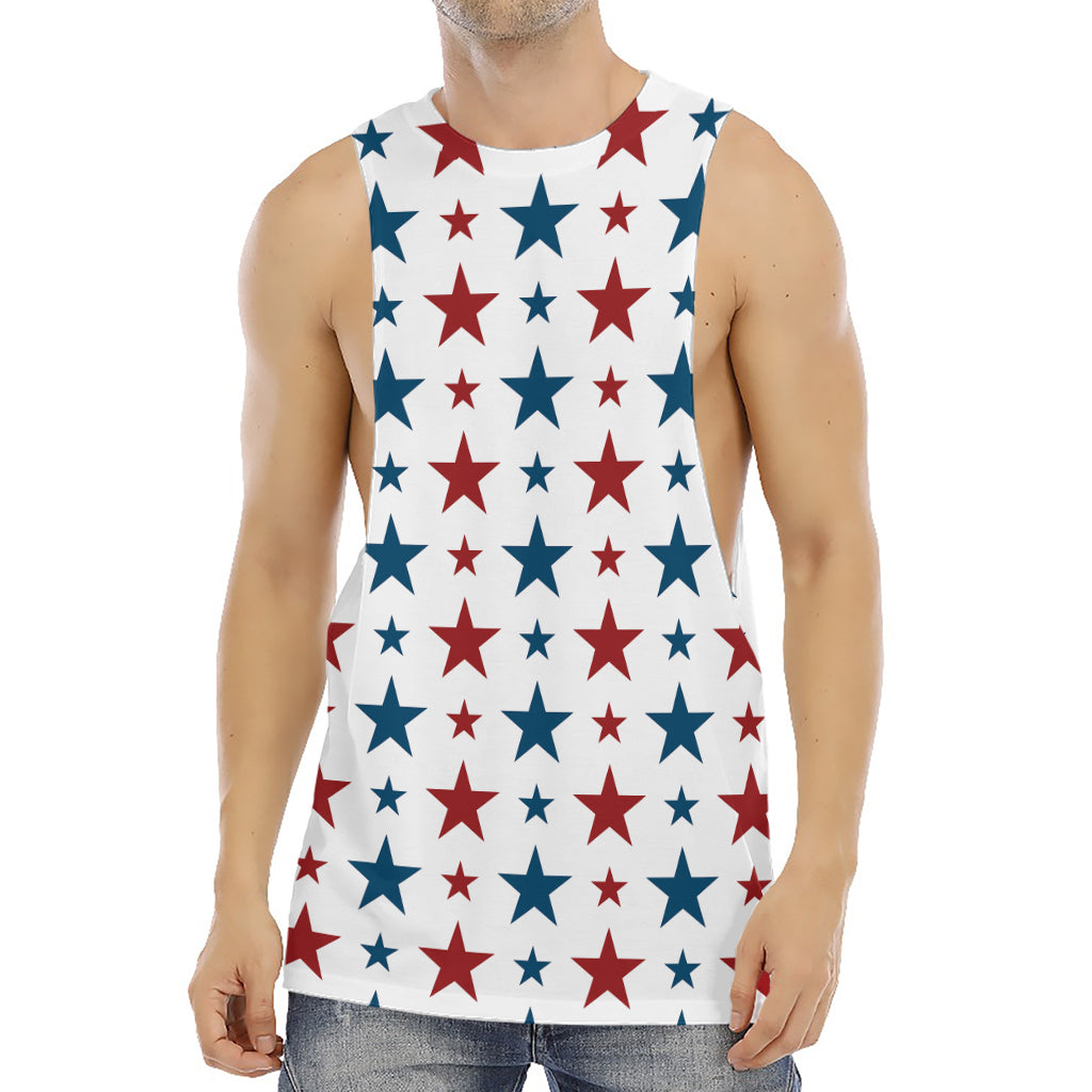 Red And Blue USA Star Pattern Print Men's Muscle Tank Top