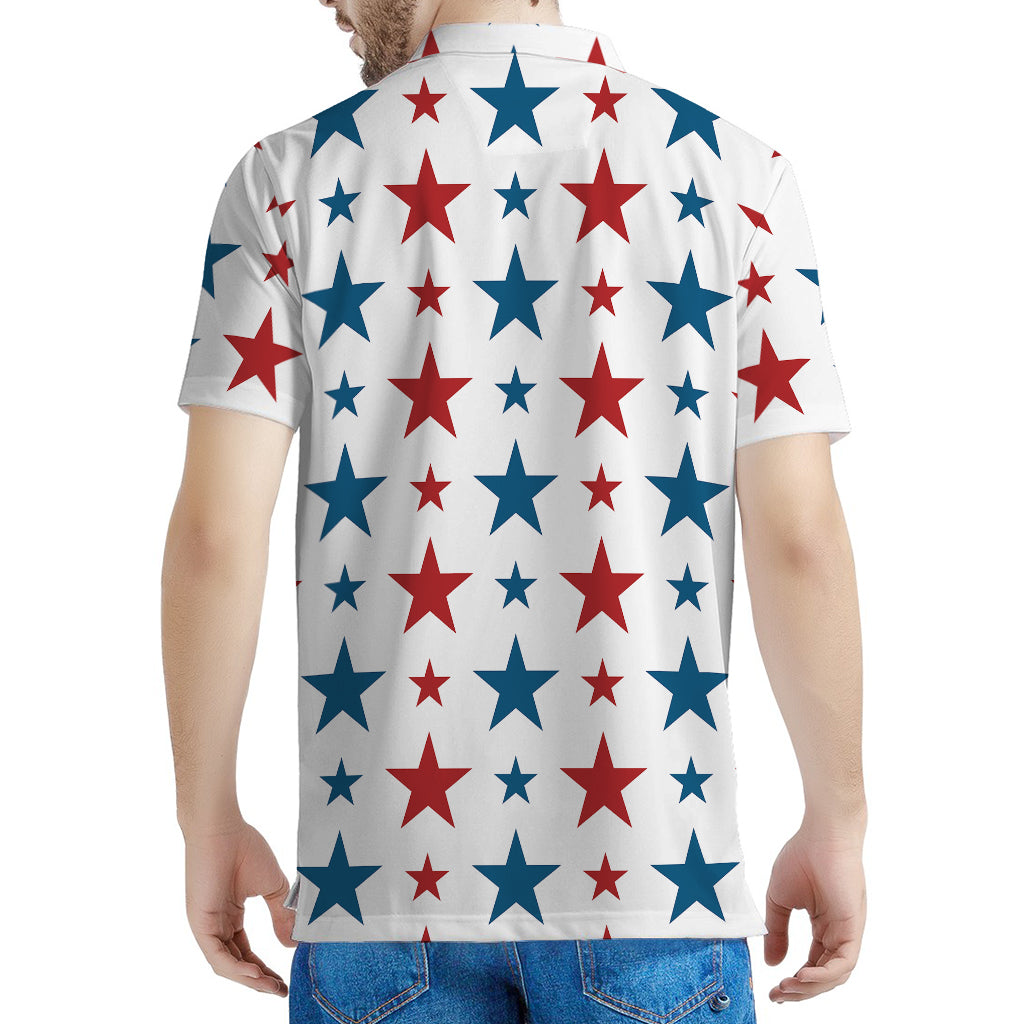 Red And Blue USA Star Pattern Print Men's Polo Shirt