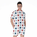 Red And Blue USA Star Pattern Print Men's Rompers