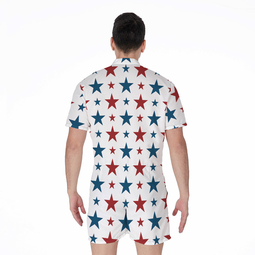 Red And Blue USA Star Pattern Print Men's Rompers