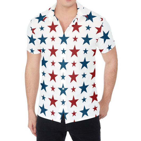 Red And Blue USA Star Pattern Print Men's Shirt
