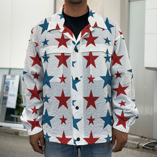 Red And Blue USA Star Pattern Print Men's Shirt Jacket