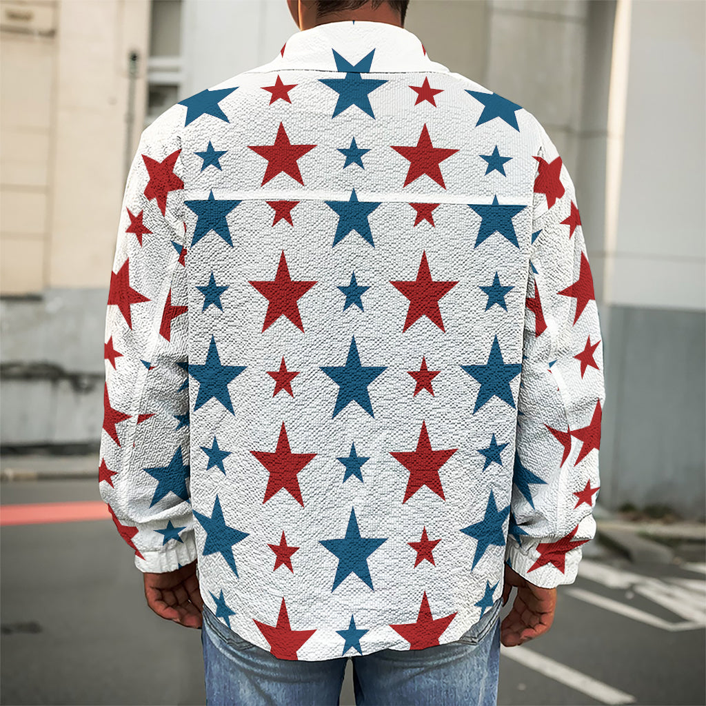 Red And Blue USA Star Pattern Print Men's Shirt Jacket