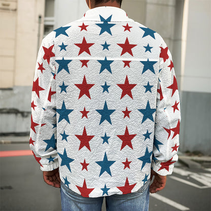 Red And Blue USA Star Pattern Print Men's Shirt Jacket