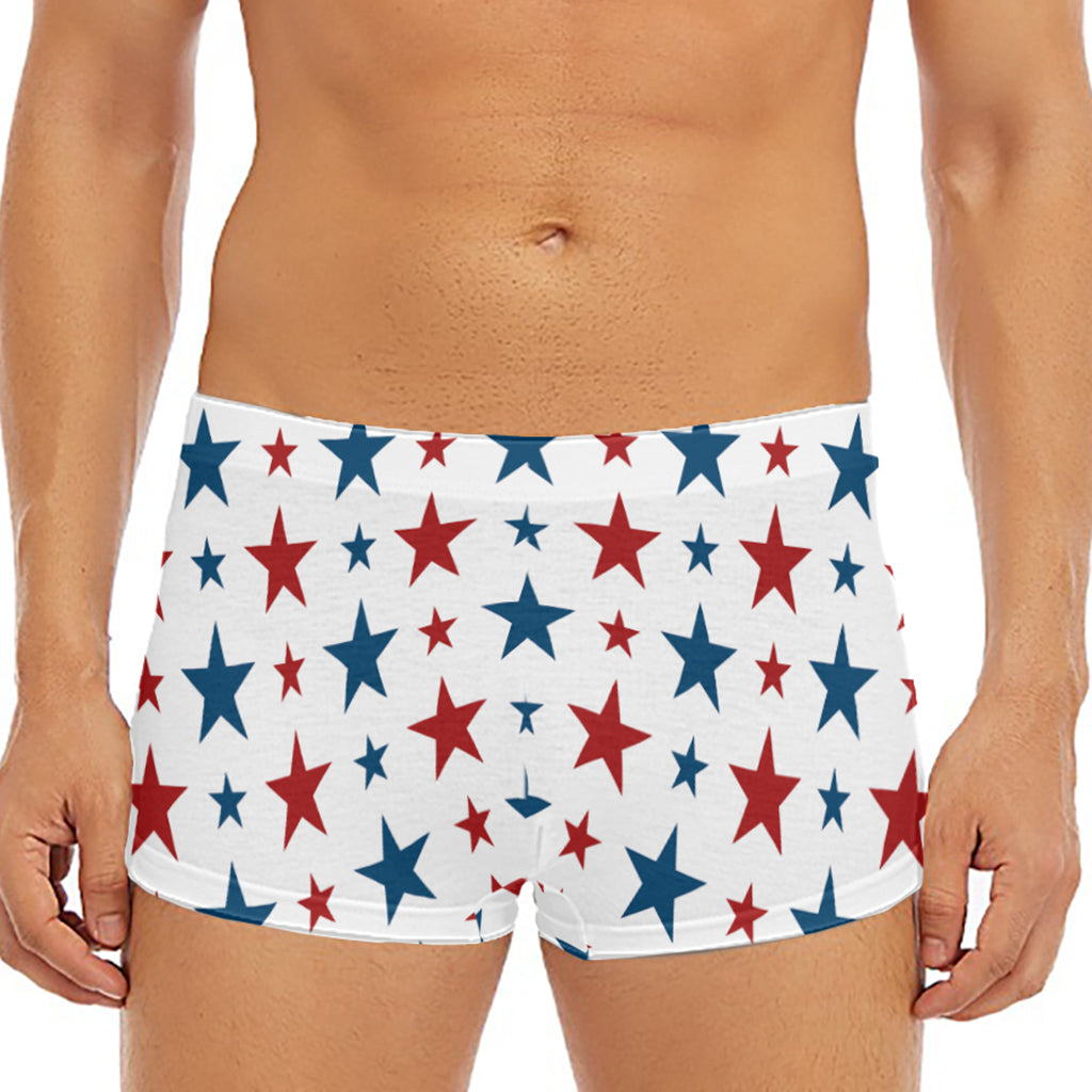 Red And Blue USA Star Pattern Print Men's Short Boxer Briefs