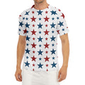 Red And Blue USA Star Pattern Print Men's Short Sleeve Rash Guard