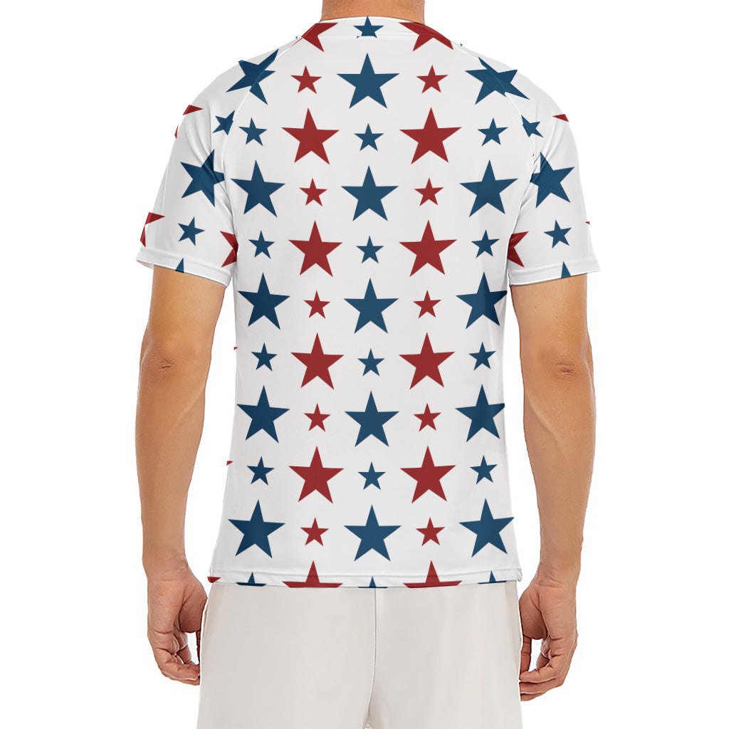 Red And Blue USA Star Pattern Print Men's Short Sleeve Rash Guard
