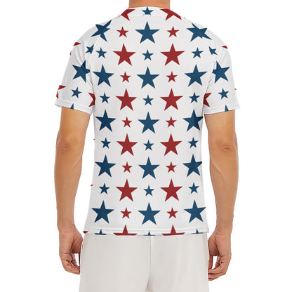 Red And Blue USA Star Pattern Print Men's Short Sleeve Rash Guard