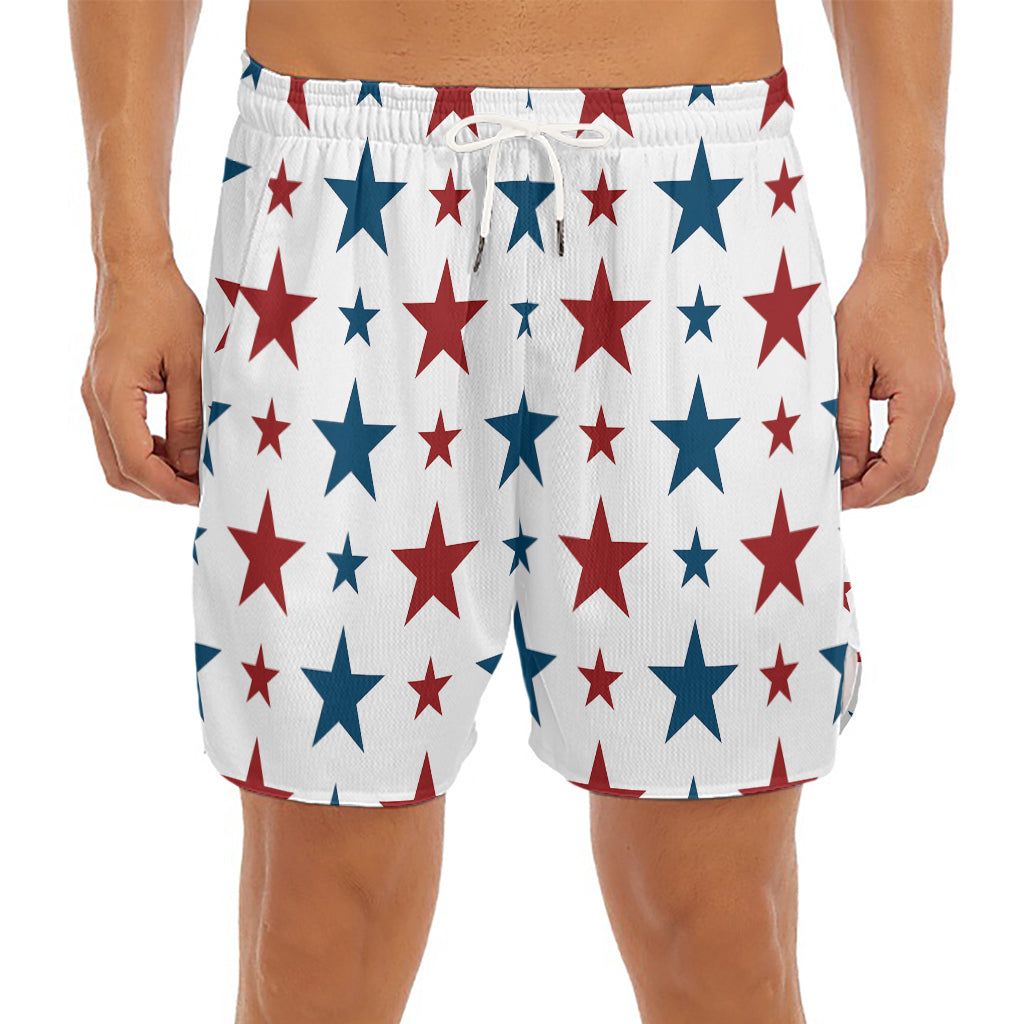 Red And Blue USA Star Pattern Print Men's Split Running Shorts