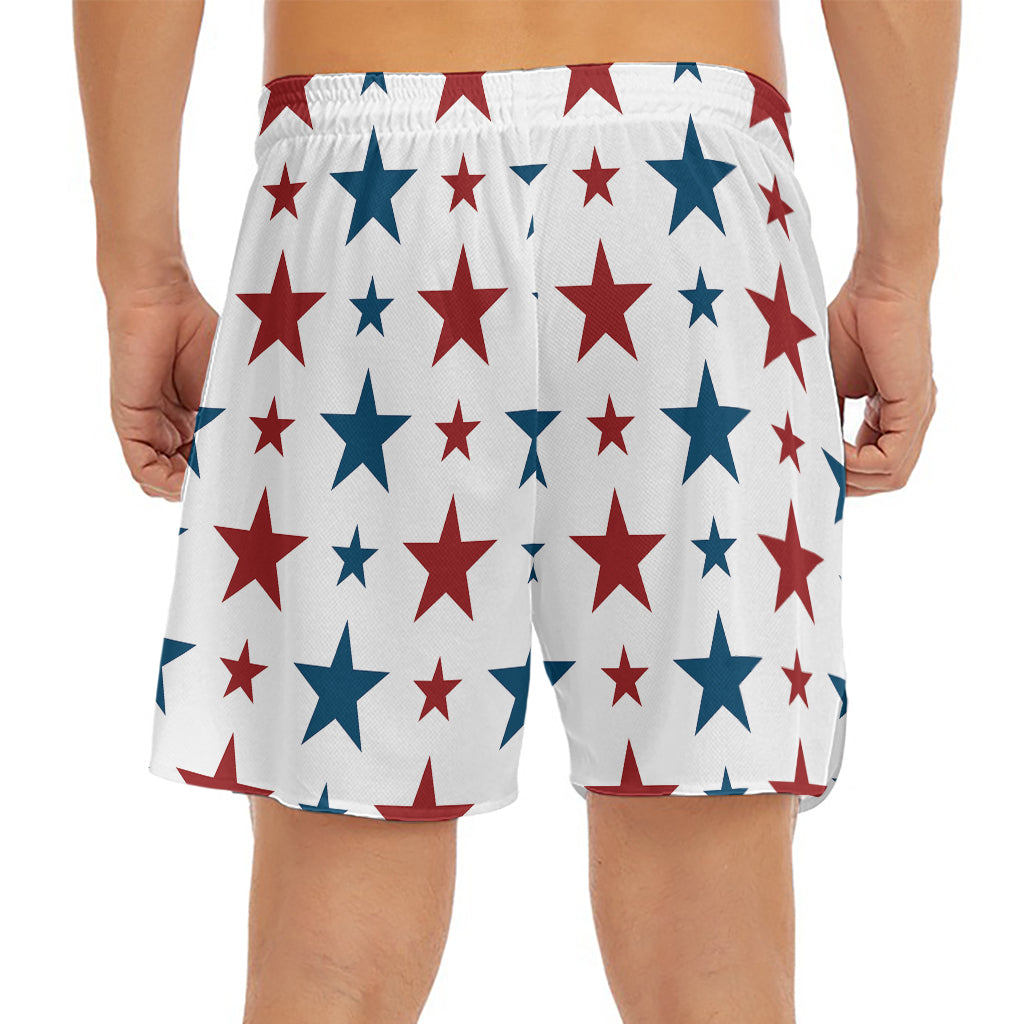 Red And Blue USA Star Pattern Print Men's Split Running Shorts