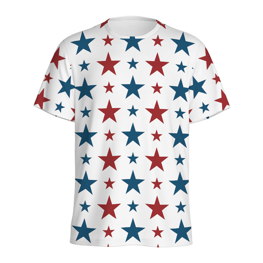 Red And Blue USA Star Pattern Print Men's Sports T-Shirt